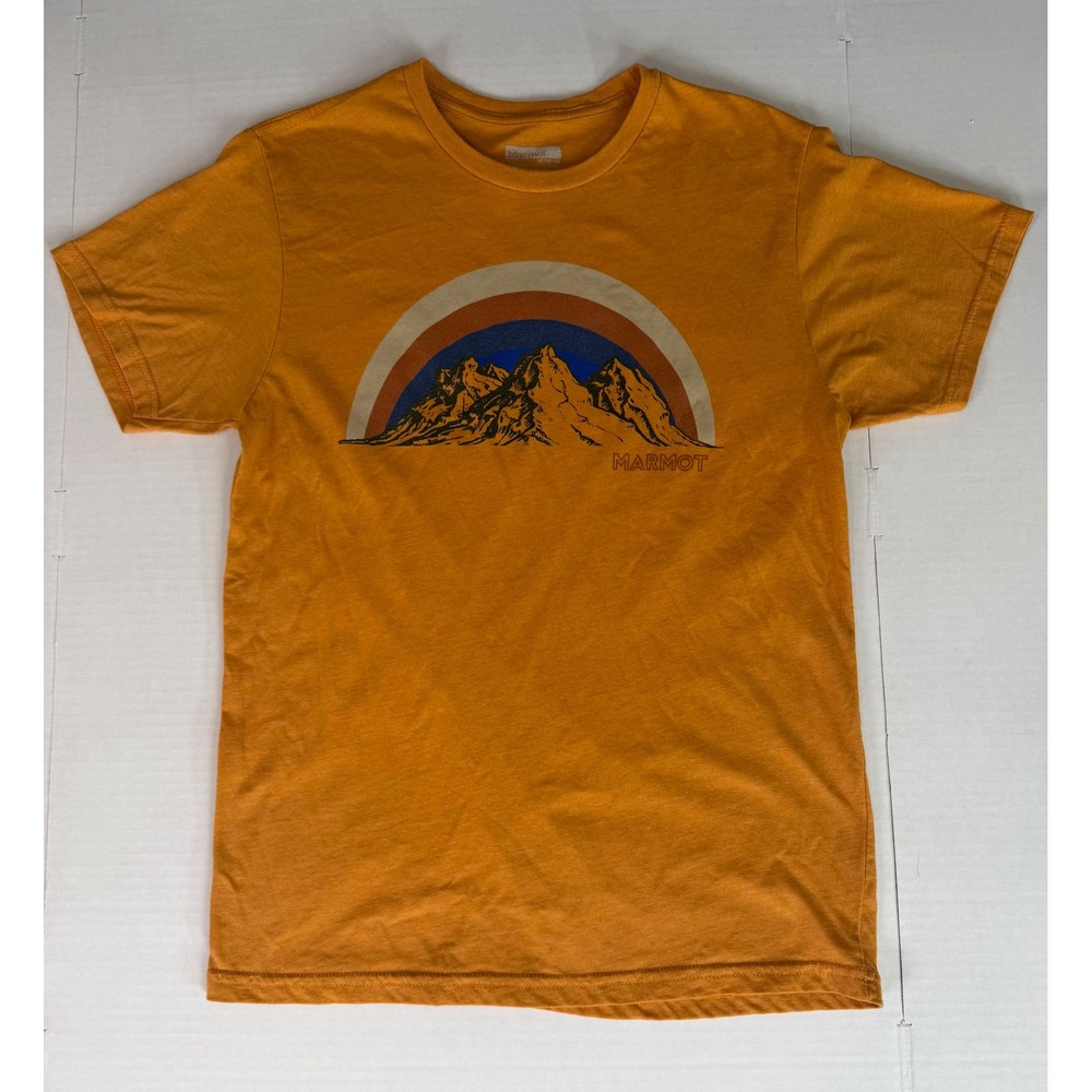 Marmot Mens Orange Heather Mountain Rainbow Graphic T-Shirt Medium
